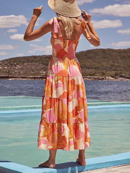 Vestido camisola sin mangas con estampado de pecho elástico plisado Sea Charm