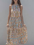 Exquisito vestido largo de satén con estampado de tesoro del océano