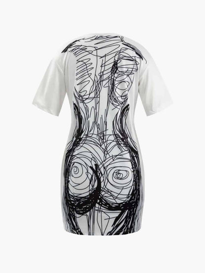Minivestido de Manga Corta con Estampado Abstracto