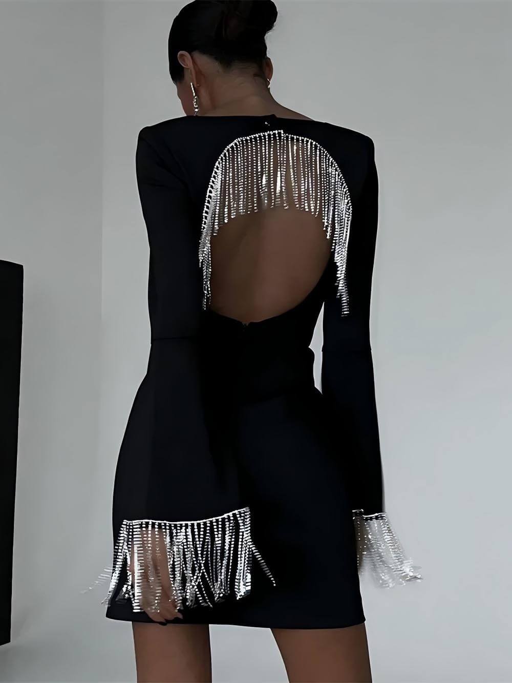 Minivestido sin espalda con cadena de diamantes de imitación de Party Time