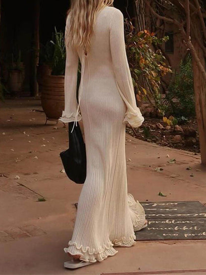 Vestido Largo de Punto Elegante con Mangas Acampanadas