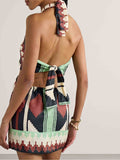 Minivestido sin espalda con estampado étnico vintage único