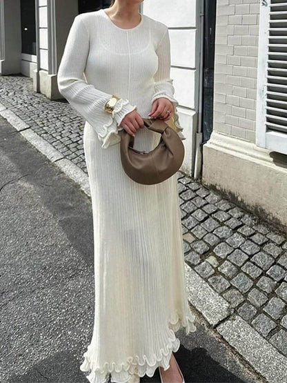 Vestido Largo de Punto Elegante con Mangas Acampanadas