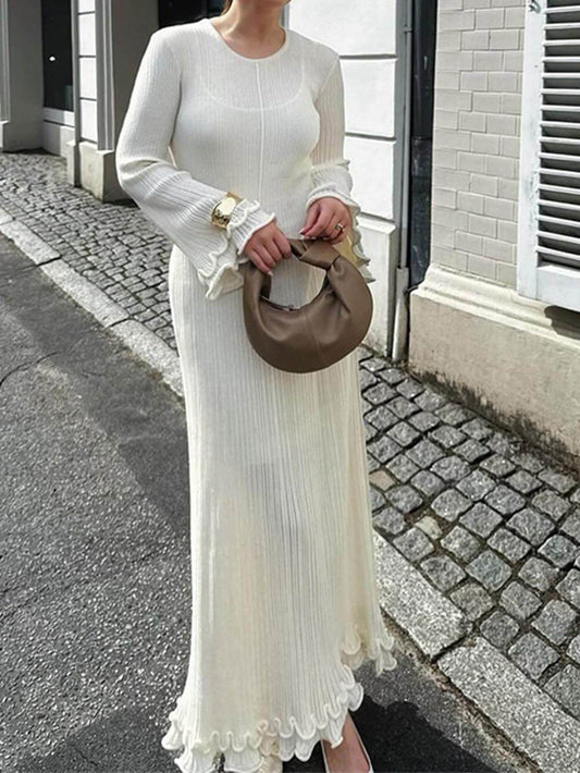 Vestido Largo de Punto Elegante con Mangas Acampanadas