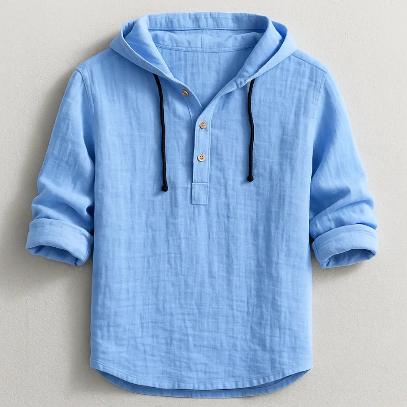Camisa de Lino con Capucha Rex · Azul