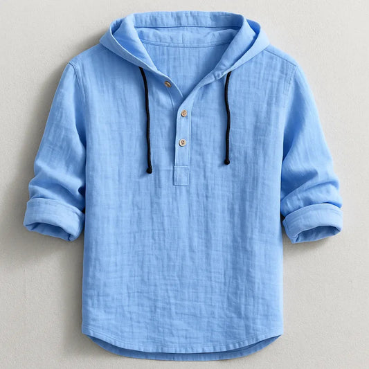 Camisa de Lino con Capucha Rex · Azul