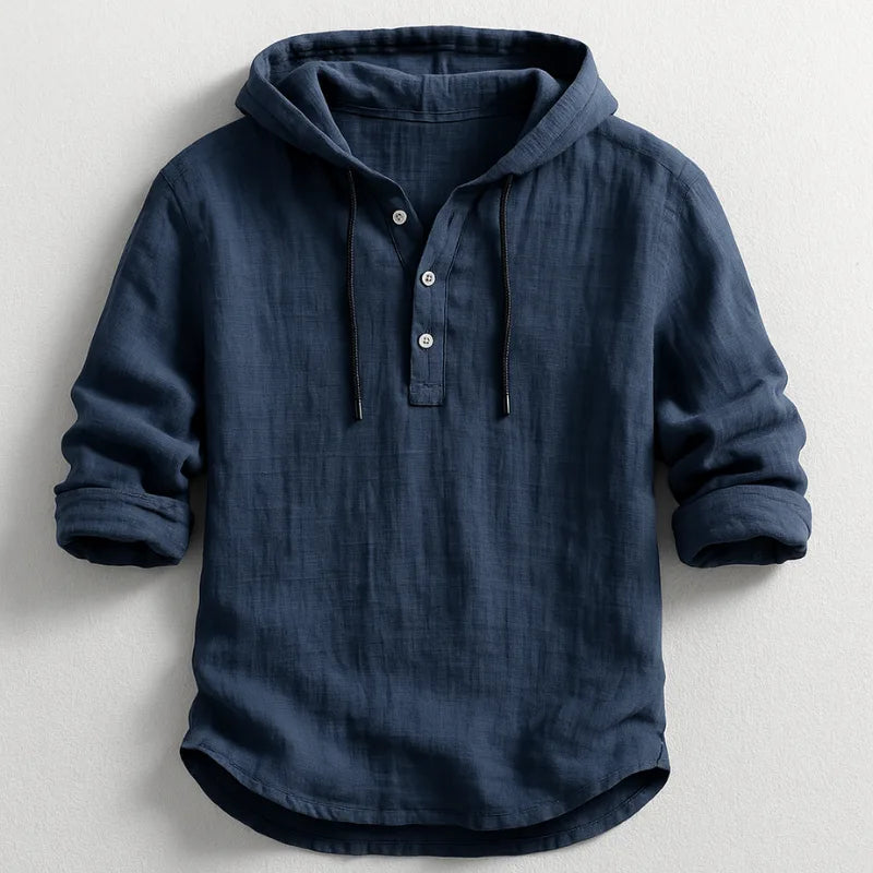 Camisa de Lino con Capucha Rex · Marino