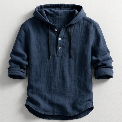 Camisa de Lino con Capucha Rex · Marino