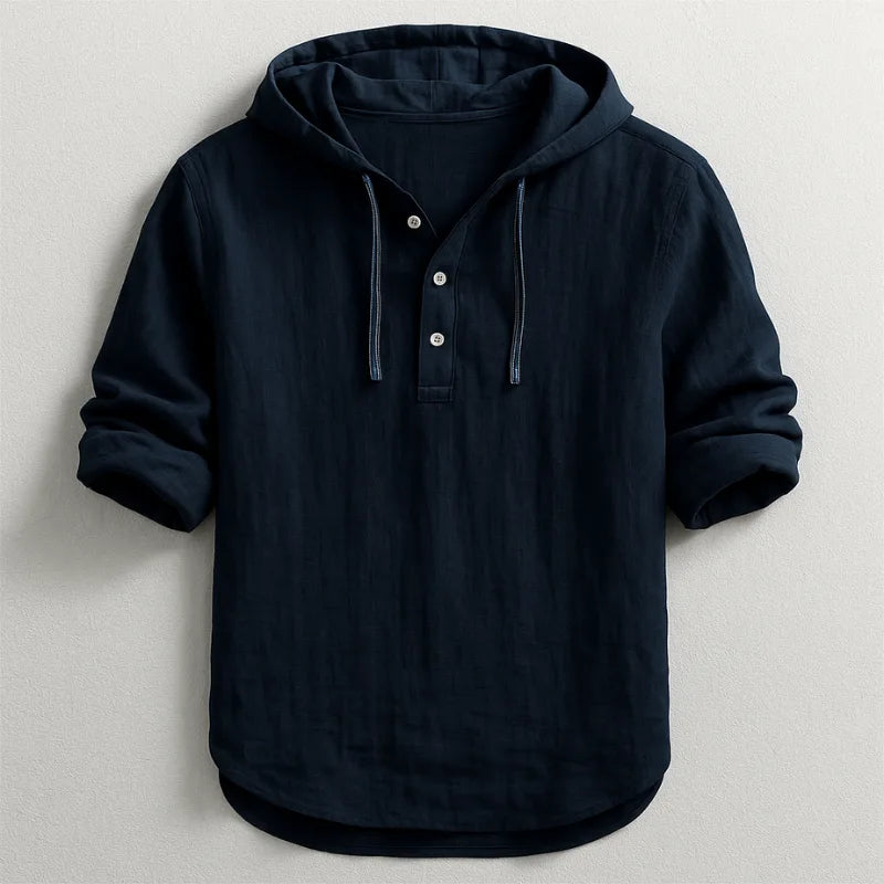 Camisa de Lino con Capucha Rex · Negro