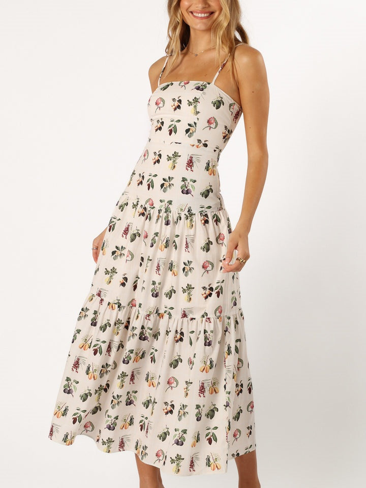 Vestido midi floral de frutas
