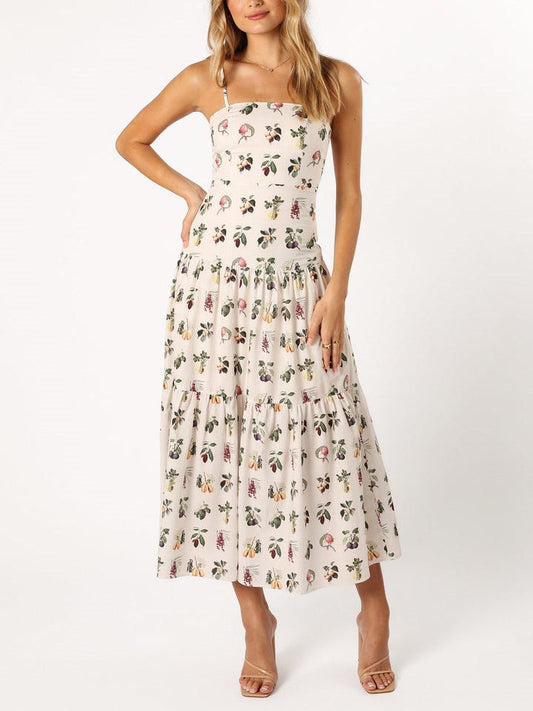 Vestido midi floral de frutas