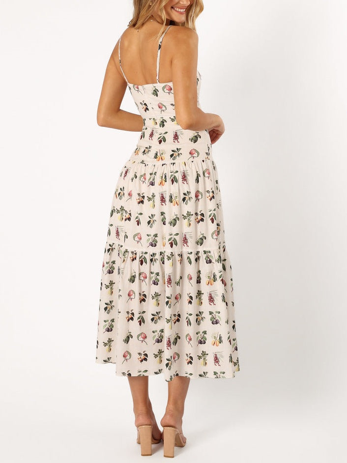 Vestido midi floral de frutas